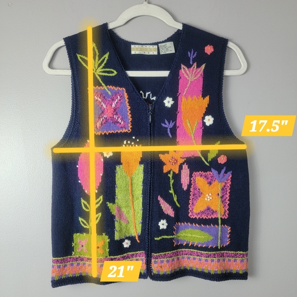 Vtg Sigrid Olsen Sport Abstract Patchwork Sweater Boho Cottage Floral Zip VestG - Picture 10 of 13